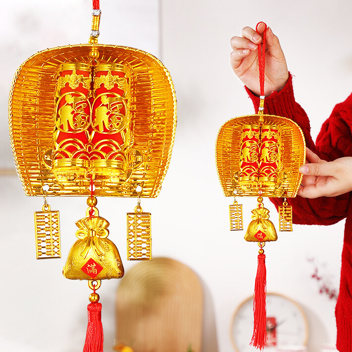OYKTN2026马年春节新年挂件室内客厅金畚斗装饰喜庆过年新款金簸箕挂饰 小号鞭炮金畚斗