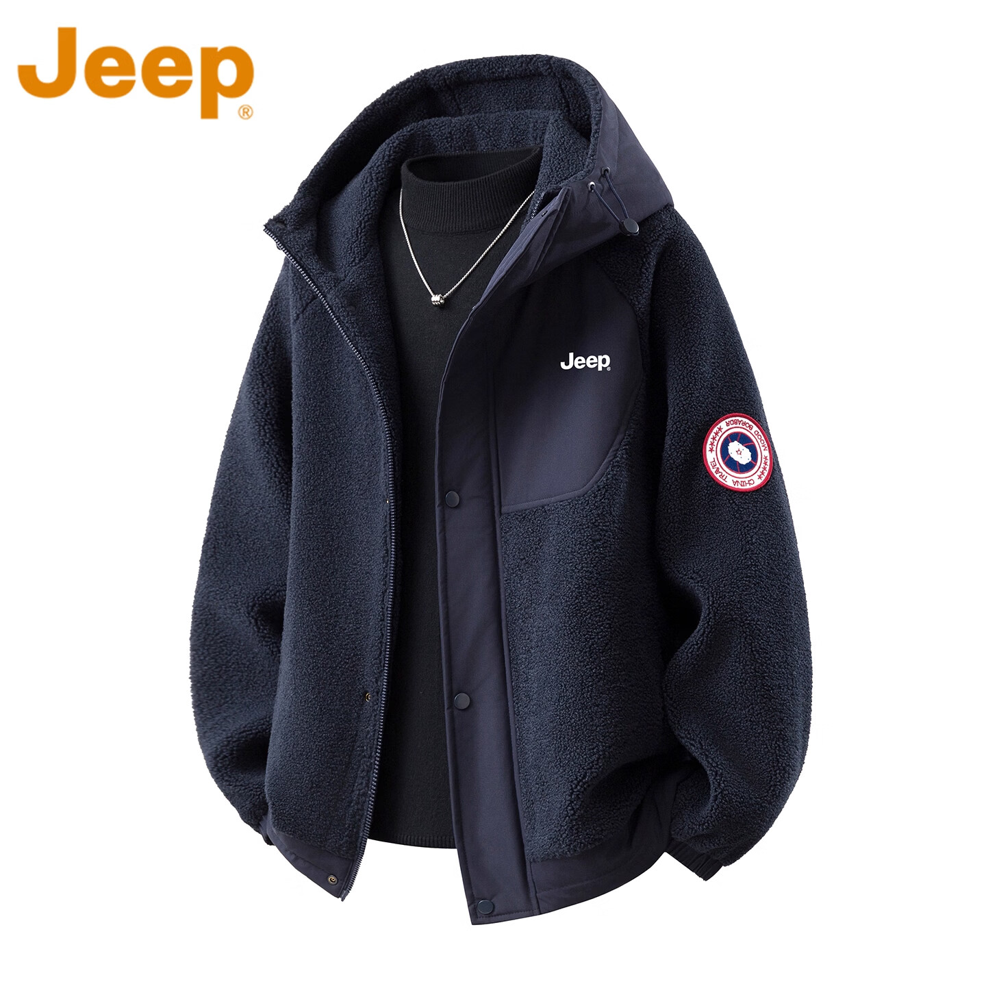 JEEP棉衣男士秋冬季2025羊羔绒外套新款摇粒绒加厚服冬装连帽夹棉夹克 紫红色【官方正品】 加厚 4XL 【建议 建议 180-195斤】