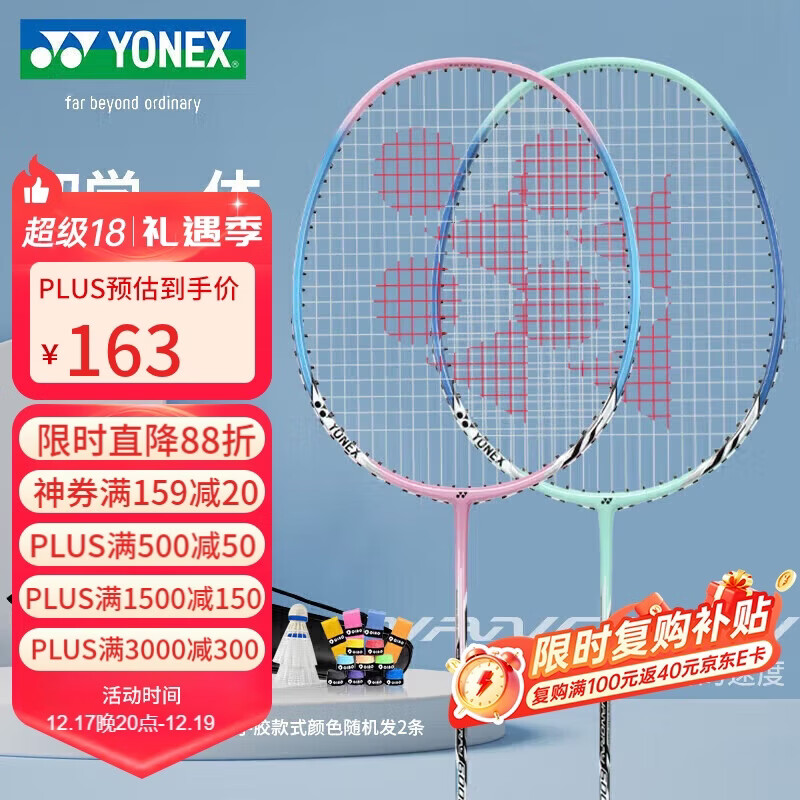 尤尼克斯（YONEX）羽毛球拍对拍专业比赛训练轻量耐打2支套装NR6000i附2球+2手胶