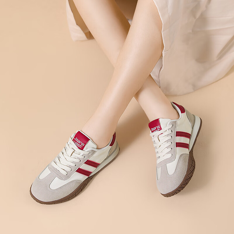 真维斯（Jeanswest）德训鞋女2025秋季新款经典休闲柔软舒适百搭学生板鞋 米红 40