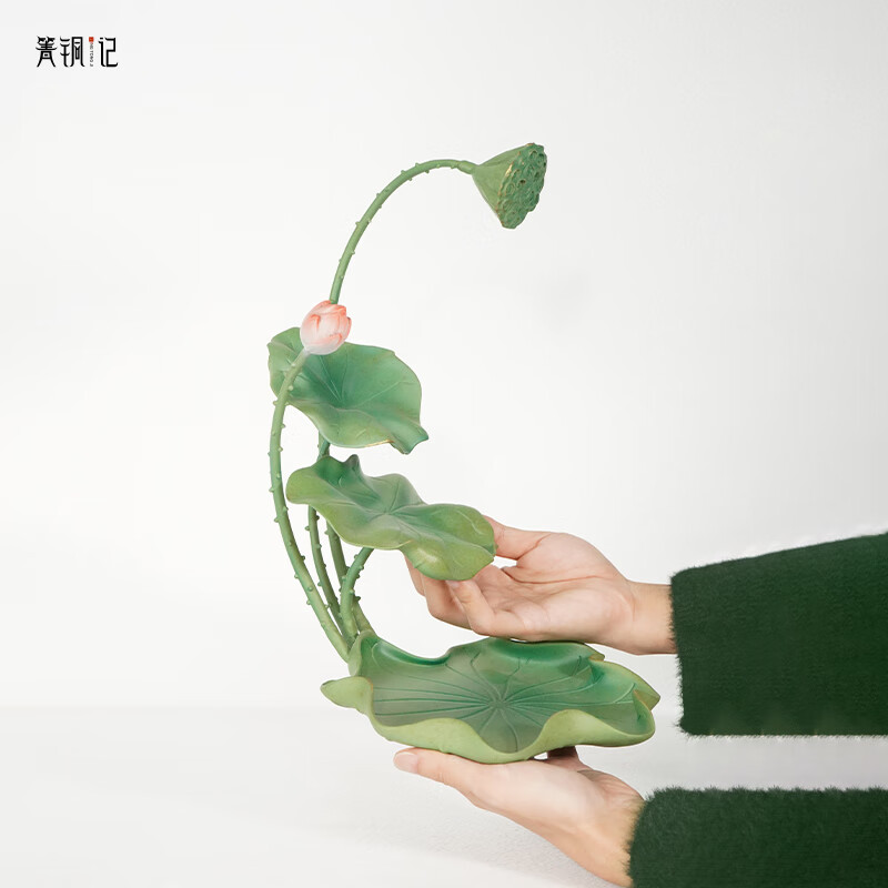 箐铜记全铜荷花摆件 荷塘月色 新中式茶室禅意摆件 乔迁开业礼品 荷塘月色 中式