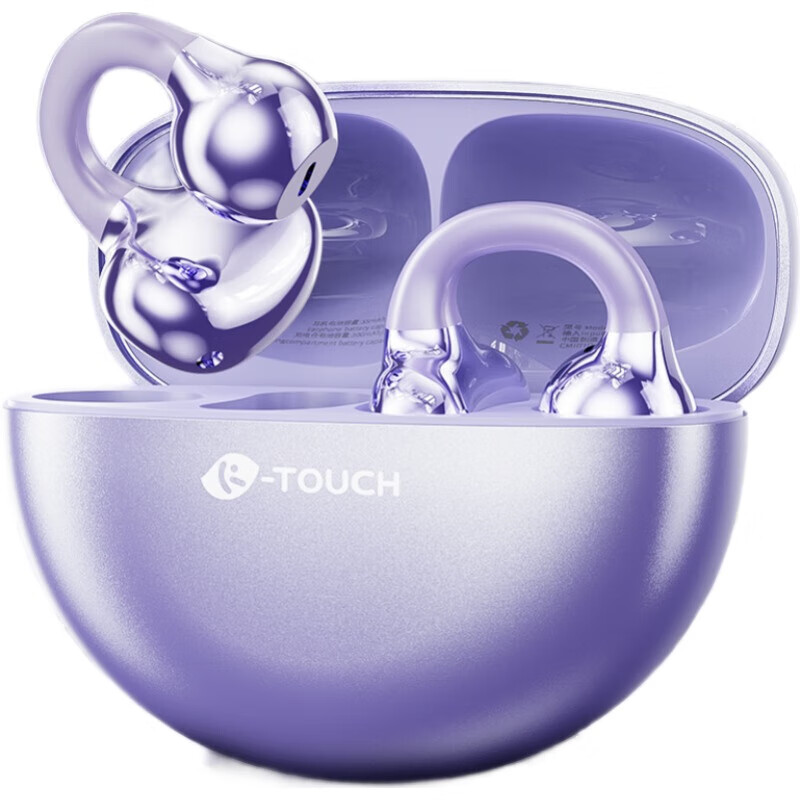 天语（TOUCH）蓝牙耳机耳夹式 开放式骨传导概念 不漏音不入耳 跑步骑行游戏久戴不痛 长续航适配苹果华为小米 流光紫