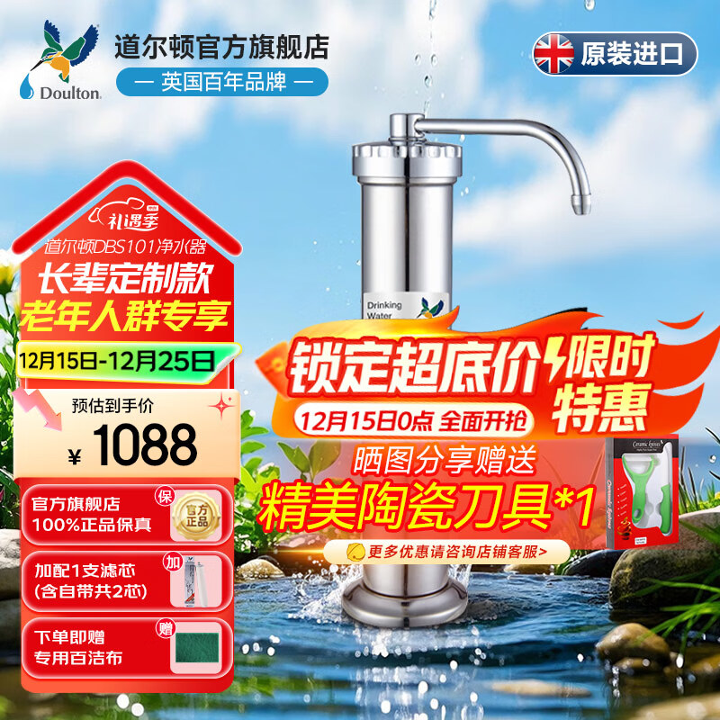 道尔顿(Doulton)净水器家用直饮英国进口 道尔顿长辈定制款DBS101净水机自来水过滤保留有益矿物质老年人群推荐 DBS套机(自带/加配各1支共2芯)