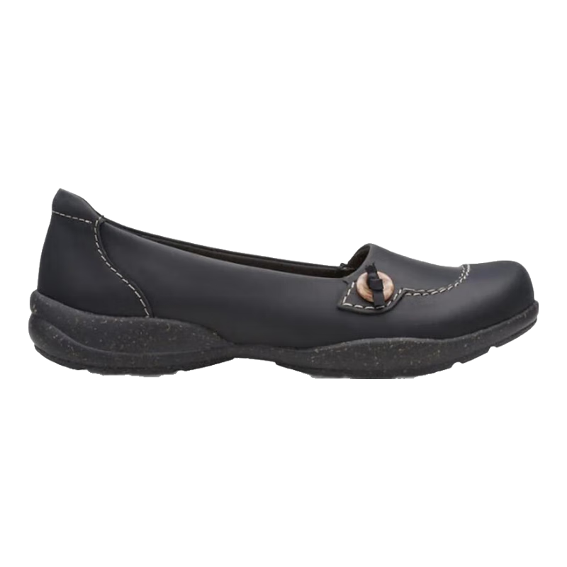 Clarks平底鞋女士防滑耐磨輕便易穿透氣緩震真皮低幫樂(lè )福鞋 Black Leather 40