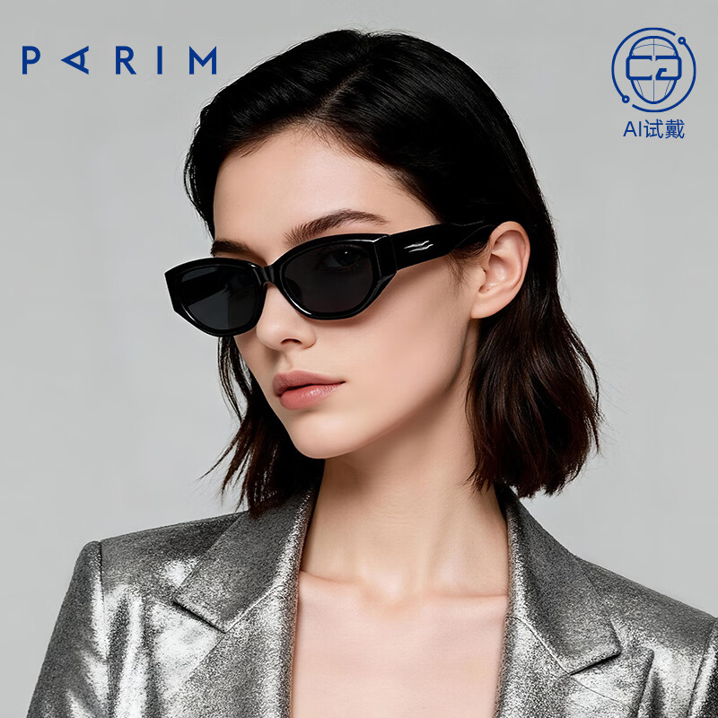 派丽蒙（PARIM）田栩宁同款猫眼墨镜女复古大脸偏光防紫外线眼镜男款74019逆行者 B1PR 黑色-黑色-深灰