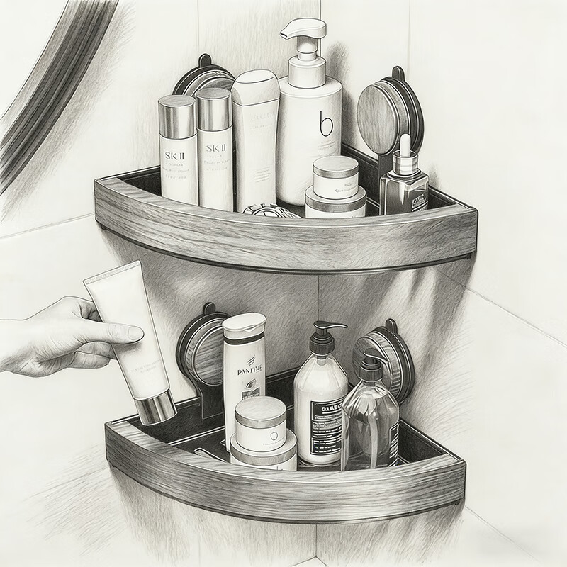 尔思家卫生间吸盘置物架免打孔壁挂式收纳架子洗漱台家用洗漱用品放置架 胡桃木一个装