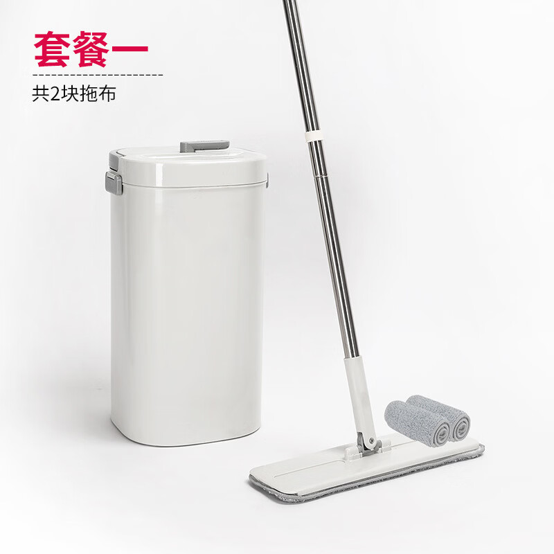 好媳妇（OKwife）【好媳妇-平板拖把带桶升级款】免手洗懒人木板拖布易刮乐配2块布 白色