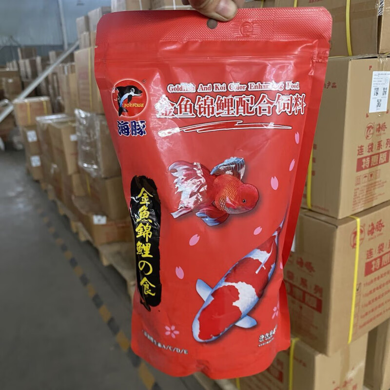 海豚（PORPOISE）海豚金魚錦鯉配合飼料高蛋白魚食觀賞魚通用上浮顆粒魚糧家用 450g金魚飼料紅袋【1袋】