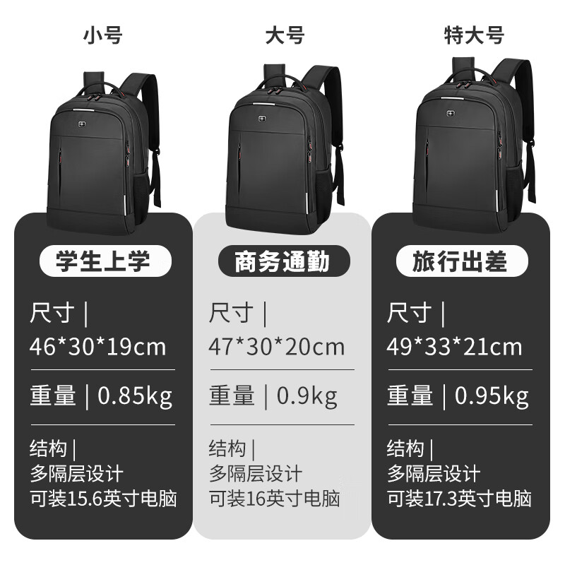 SWICKY男双肩包商务通勤电脑包出差旅行大容量背包多功能笔记本电脑背包 标准款小号【15.6寸笔记本】