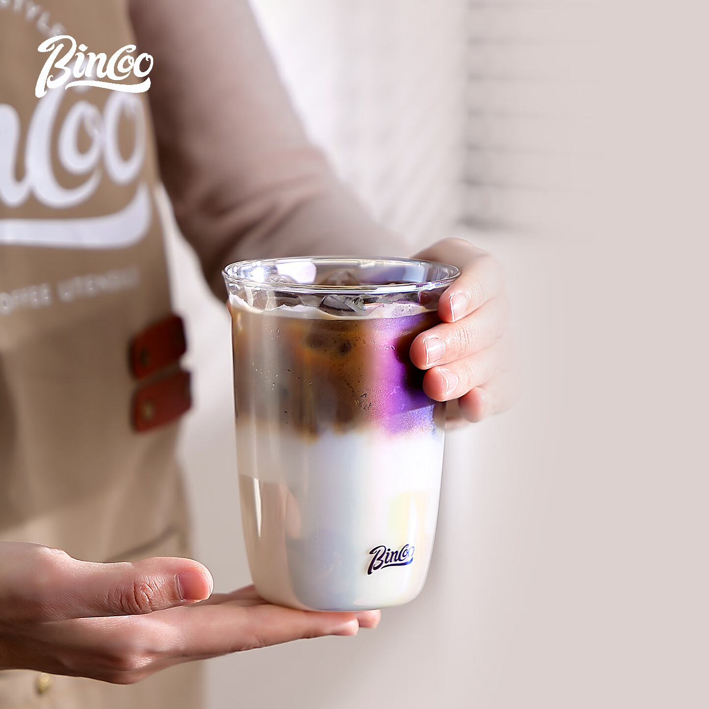 Bincoo黑武士玻璃杯拿铁冰美式牛奶特调鸡尾酒咖啡杯耐热杯子拉花 烟灰色咖啡杯-450ml