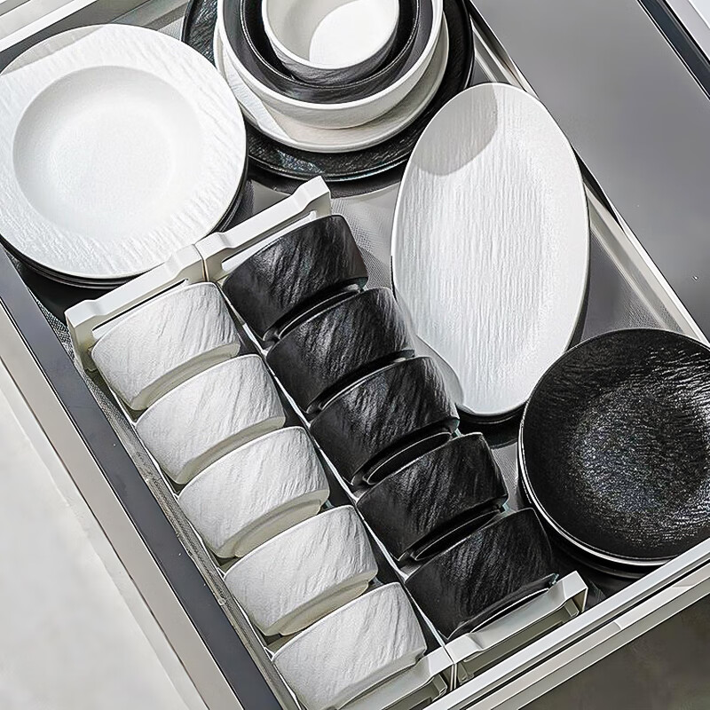 洛威餐具套装2025新款高颜值碗筷碗盘釉下彩陶瓷碗具乔迁碗碟套装家用 【下单送砂锅】岩纹6人食34件（微波炉洗碗机烤箱）