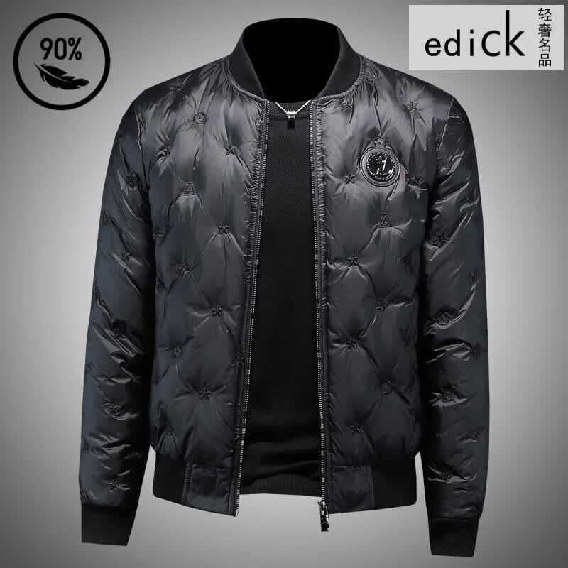Edick意大利风品牌棒球领羽绒衣男羽绒服2025新款简约时尚冬季潮流外套 黑色 M