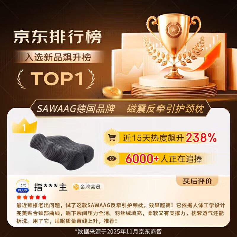 飒望【德国】反牵引颈椎枕头护颈枕睡眠颈椎病深度睡眠专用反弓专用枕 【高级灰】 放松颈椎 舒适睡眠 A类 单只 【全网热销100W+】颈椎病专用反牵引枕