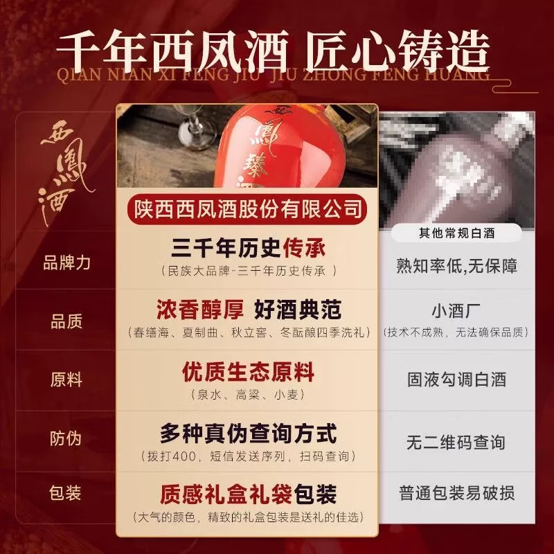 西凤臻酒 浓香型 白酒50度 纯粮酒 喜宴婚宴用酒 500mL 2瓶 送礼袋