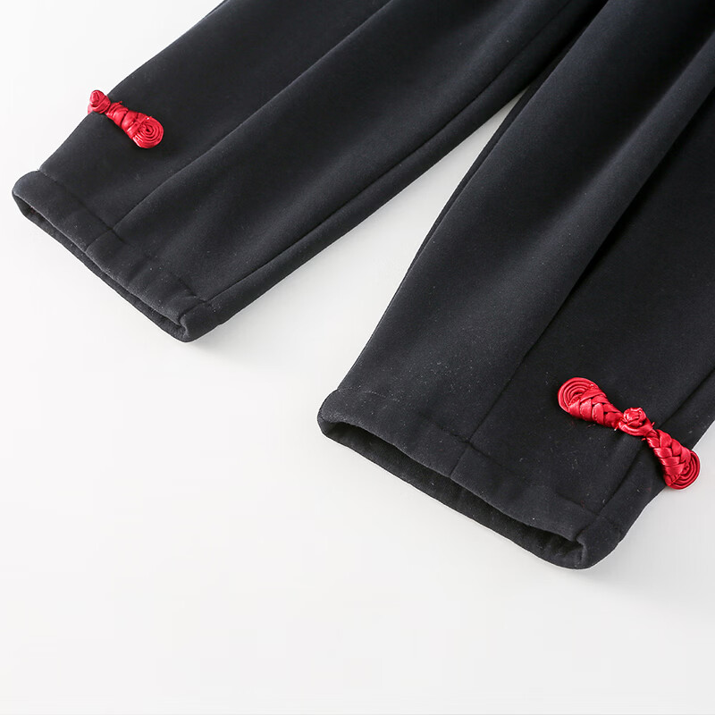 棉花堂（cottontown）【新年】棉花堂童装女童加绒加厚裤子保暖儿童盘扣束脚裤拜年服 黑色 90 90/50