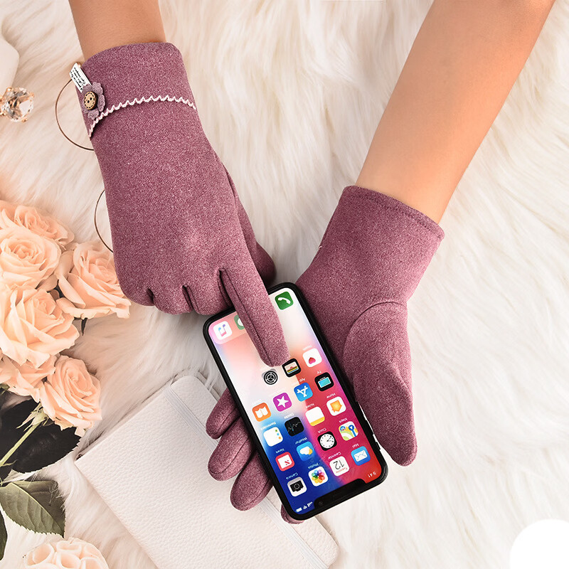 【厂家直发】女保暖手套秋冬手套女士加绒触摸屏手套骑车休闲冬季 红色 均码