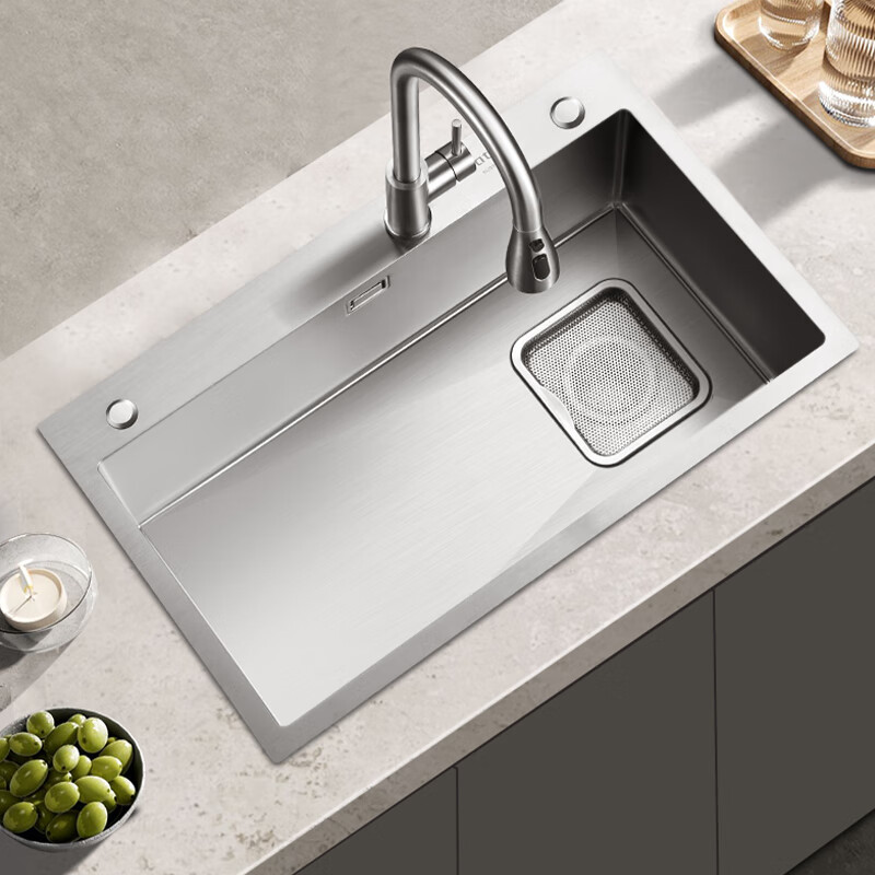 华帝（VATTI）水槽隔渣大单槽厨房水槽家用加厚304不锈钢不忧滤洗菜盆 60*45 不锈钢拉丝大单槽+三模抽拉龙头