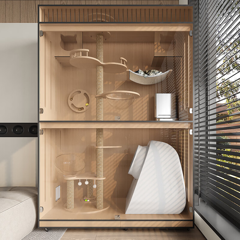 华元宠具（hoopet）商仓实木猫别墅抽拉自动猫柜猫笼豪华家用室内封闭智能电动猫砂盆