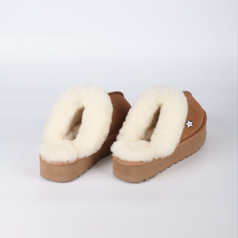 UGG EVERSHEEPSKINS雪地靴UGG厚底星拖包头拖鞋冬季羊皮毛一体棉拖顶版一比一 1:1厚底星拖栗色-带标 脚胖拍大一码 40