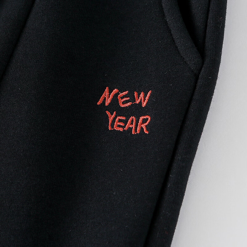 棉花堂（cottontown）【新年】棉花堂童装男童盘扣加绒裤女童拜年服新款儿童保暖束脚裤 黑色 90 90/50