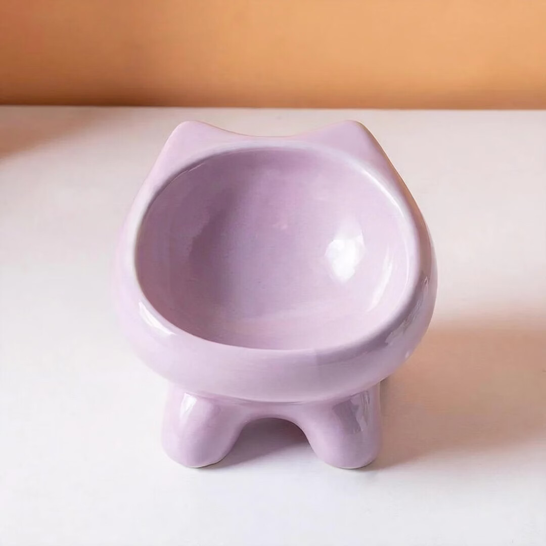 GEETECHX超可爱猫碗陶瓷猫咪碗狗狗碗猫饭碗猫吃饭碗猫粮碗猫盆宠 小可爱（紫色