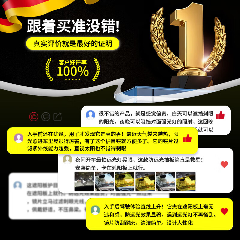 GERTHRON德国防远光遮阳板日夜两用高清汽车防远光灯夜间神器防眩目护目镜 【16*35cm】日夜两用