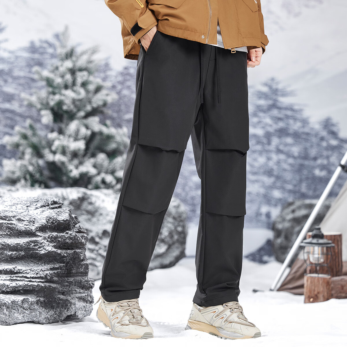 布衣传说加绒保暖户外山系加绒保暖长裤秋冬直筒男式休闲裤 黑色 34