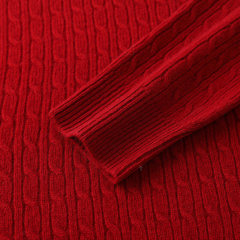 恒源祥【100%绵羊毛】羊毛衫女秋冬季毛衣打底立体绞花肌理针织衫女上衣 红色 M /165/88A