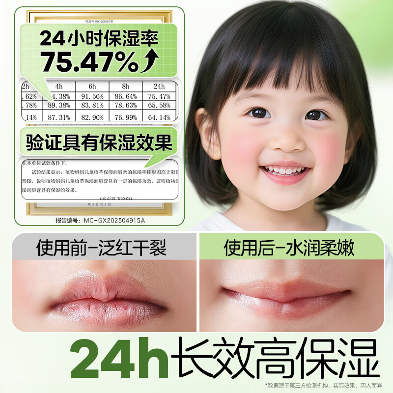 植物妈妈儿童唇膏婴儿唇膏0-3-6岁宝宝润唇膏6-12岁保湿滋润嘴唇防干裂 【天然0添加】儿童植萃唇膏两只装