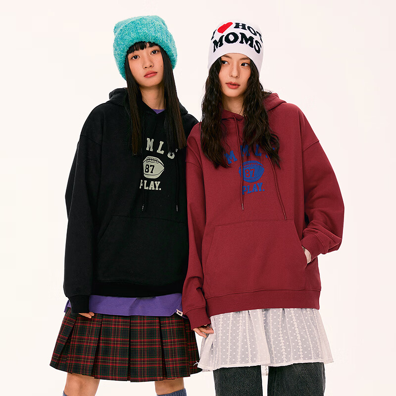 Mmlg红色连帽卫衣女男2025年秋冬季新款宽松百搭韩系潮牌保暖情侣上衣 深红色 S