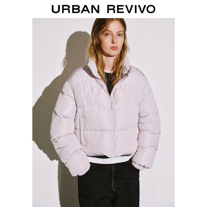 UR2025冬季新款女装休闲简约百搭立领短款棉服UYY150089 水粉 S