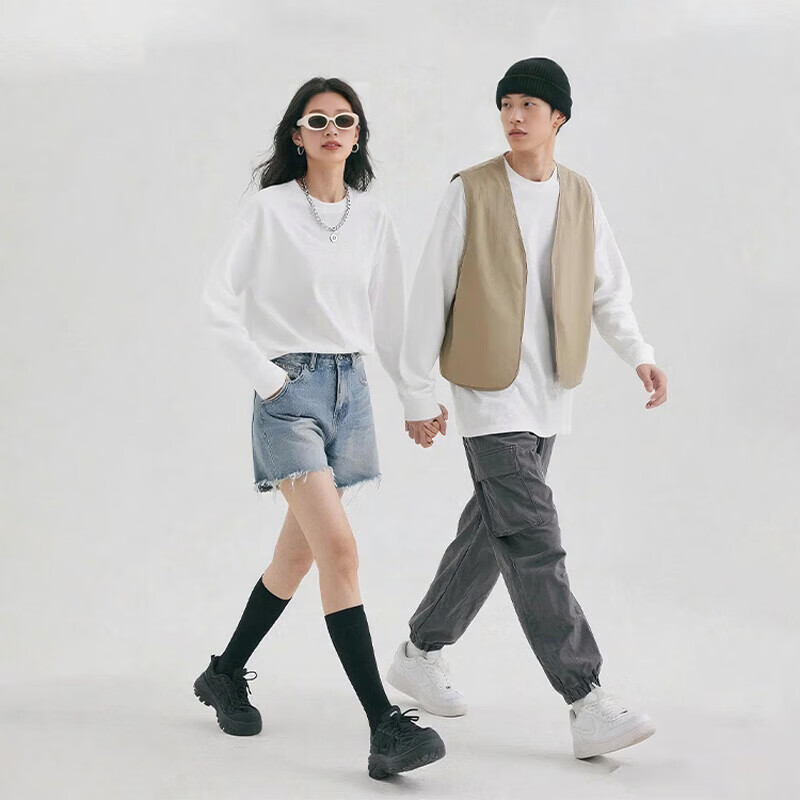 秋冬内搭必备2025年新疆长绒棉t恤男万能打底衫男女同款 白色长袖 S (165)