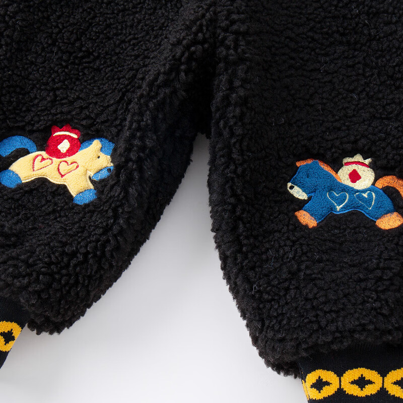 嘟嘟家儿童裤子拜年服冬款男童长裤新年冬装女童裤子宝宝衣服童装过年 黑色 90