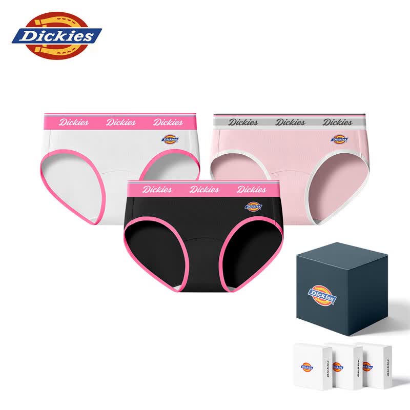 Dickies女士三角内裤纯棉正品高腰10A抗菌无痕青年透气轻奢高级性感内裤 灰粉色+浅麻灰+豆绿色 3条 L 建议110-125斤