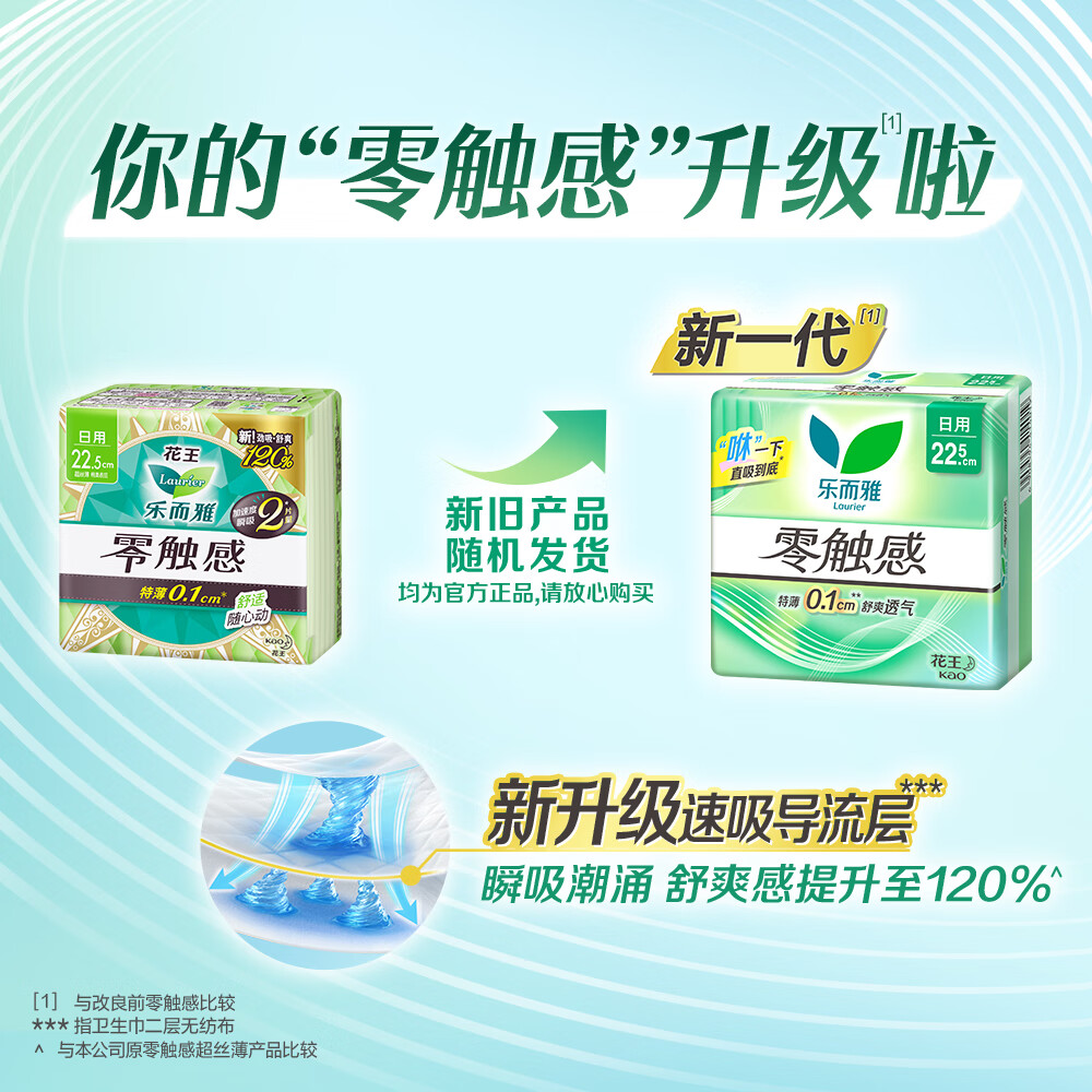 乐而雅花王零触感卫生巾日用夜用防漏干爽亲肤姨妈巾 【零触感】全周期组合80片