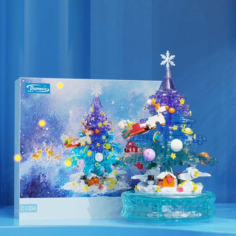 哲高多麦咔冰雪圣诞树灯光音乐盒八音盒儿童拼装积木拼插玩具礼物 冰雪圣诞树音乐盒
