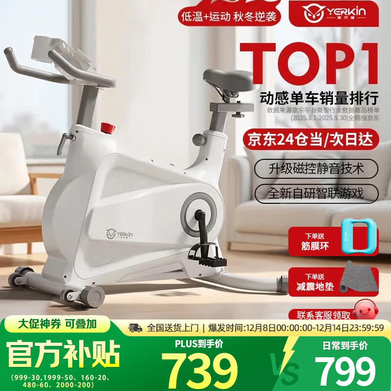 英尔健家用动感单车智能磁控静音运动减肥健身器材室内脚踏车健身单车 [旗舰pro款]速燃智能表+动态减震