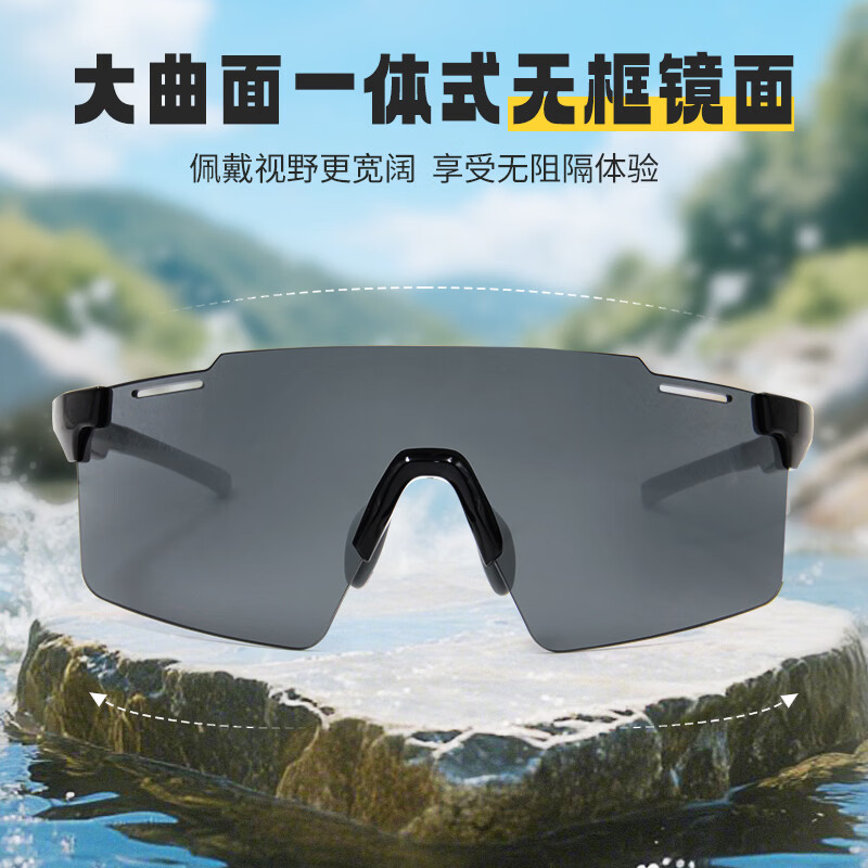 蚁途骑行眼镜墨镜太阳镜UV400跑步徒步骑行护目镜防风防冲击专用 C1 亮黑框(灰片)