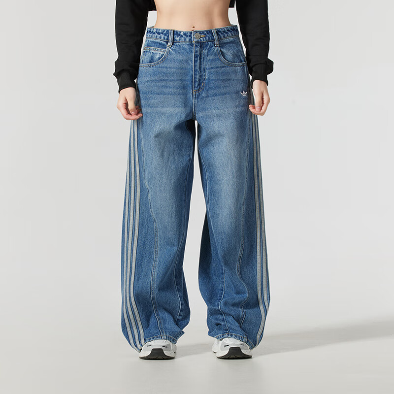 阿迪达斯（adidas）三叶草女裤 2025新款冬季时尚牛仔运动裤宽松休闲裤直筒长裤子女 JN0726 28