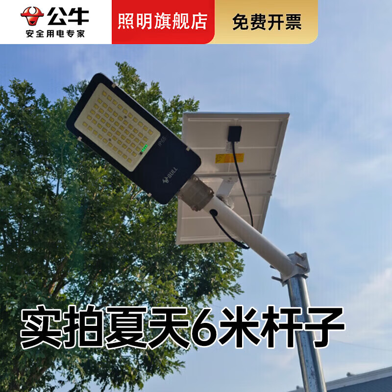 公牛太阳能户外照明灯 防水超亮庭院灯农村用LED室外大功率免布线路灯 500W型+遥控+实拍夏天细杆
