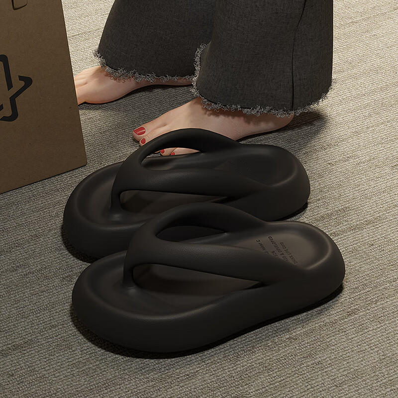 辉客映上黑色厚底人字拖女士夏季外穿2024增高海边沙滩凉拖鞋女款