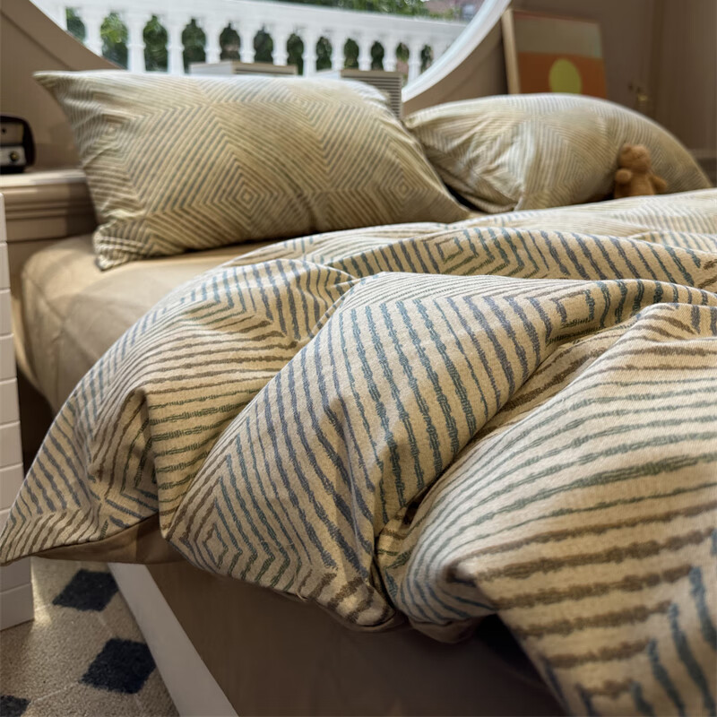 无印良品100%纯棉床上四件套1.5/1.8米床全棉床单被罩四件套被套200x230cm几何秘境