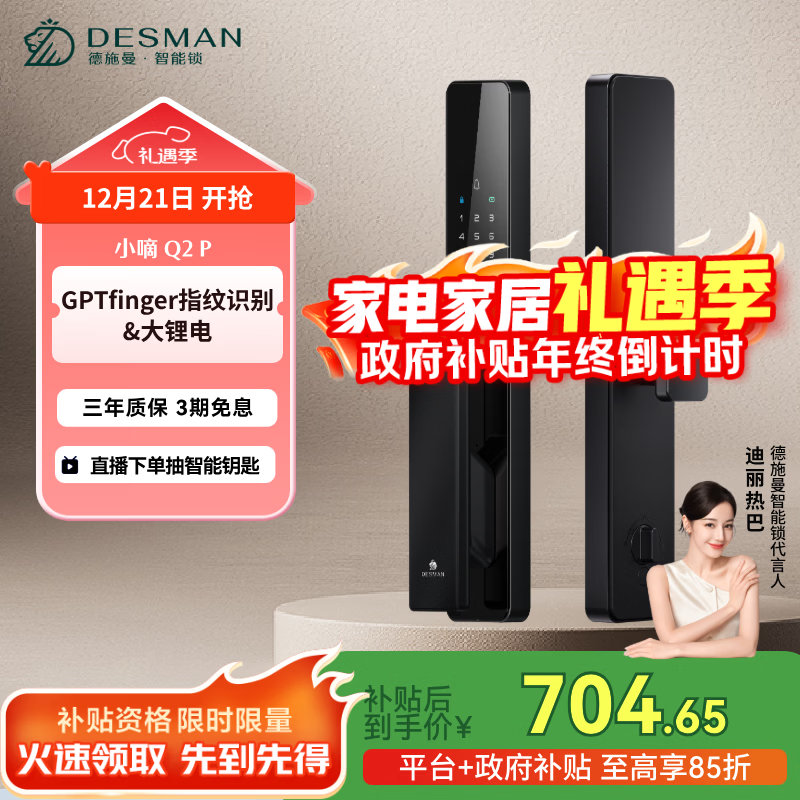 德施曼（DESMAN）智能门锁密码锁入户门 电子锁家用防盗指纹锁 小嘀 Q2P