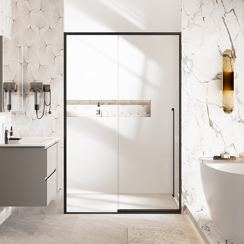 浪鲸（SSWW）卫浴一字型淋浴房移门下沉卫生间钢化玻璃干湿分离隔断浴屏002 玻璃｜边框颜色定制请联系客服