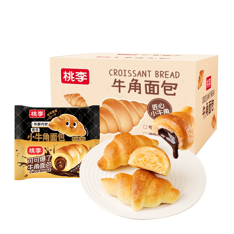 桃李迷你小牛角面包原味+巧克力味240g下午茶糕点心早餐休闲零食整箱