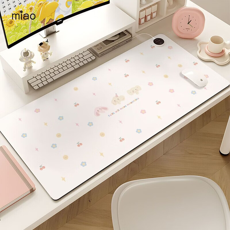 净也（JINGYE）写作业加热垫鼠标垫冬季办公室电脑桌学生写字暖手垫超大发热桌垫 DBL-碎花小象 33*80三档可调【左开关】3C认证