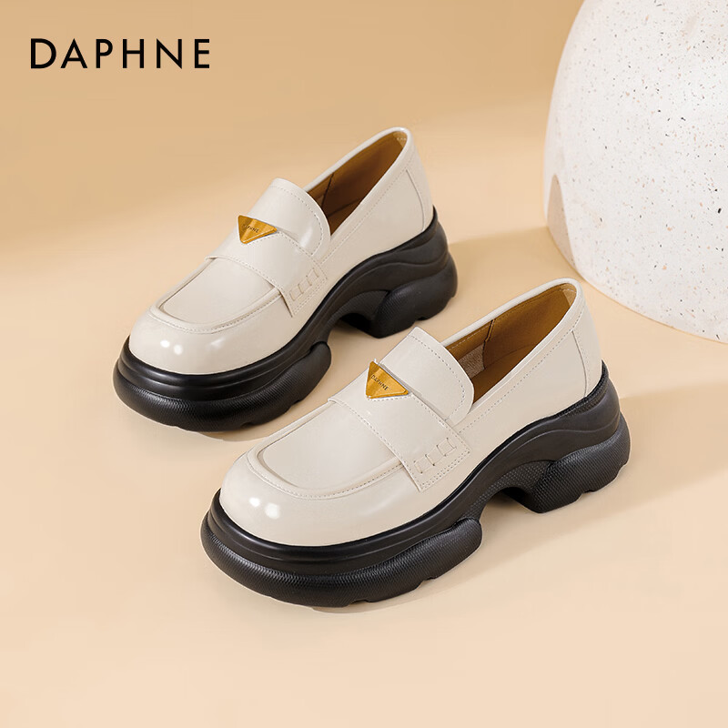 达芙妮厚底乐福鞋女2025新款秋季增高百搭单鞋女复古英伦风jk小皮鞋LP 米白色  【6.5CM厚底】 37