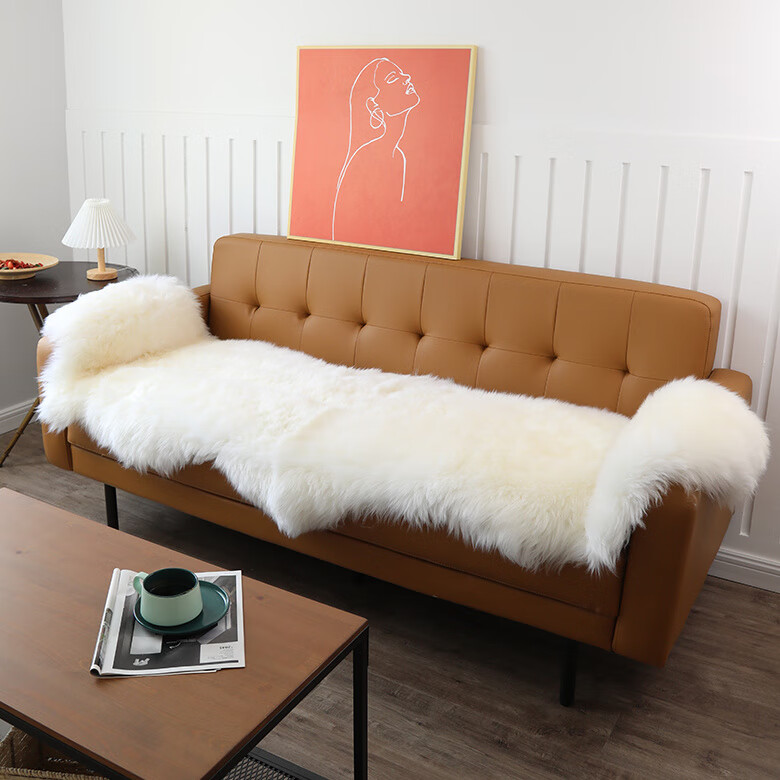 眷耐冬季羊毛沙发垫皮毛一体皮草坐垫加厚沙发套罩防滑羊皮地毯床头谈 浅灰色(皮毛一体) 50cm*60cm 精选（0.5P/两头平）