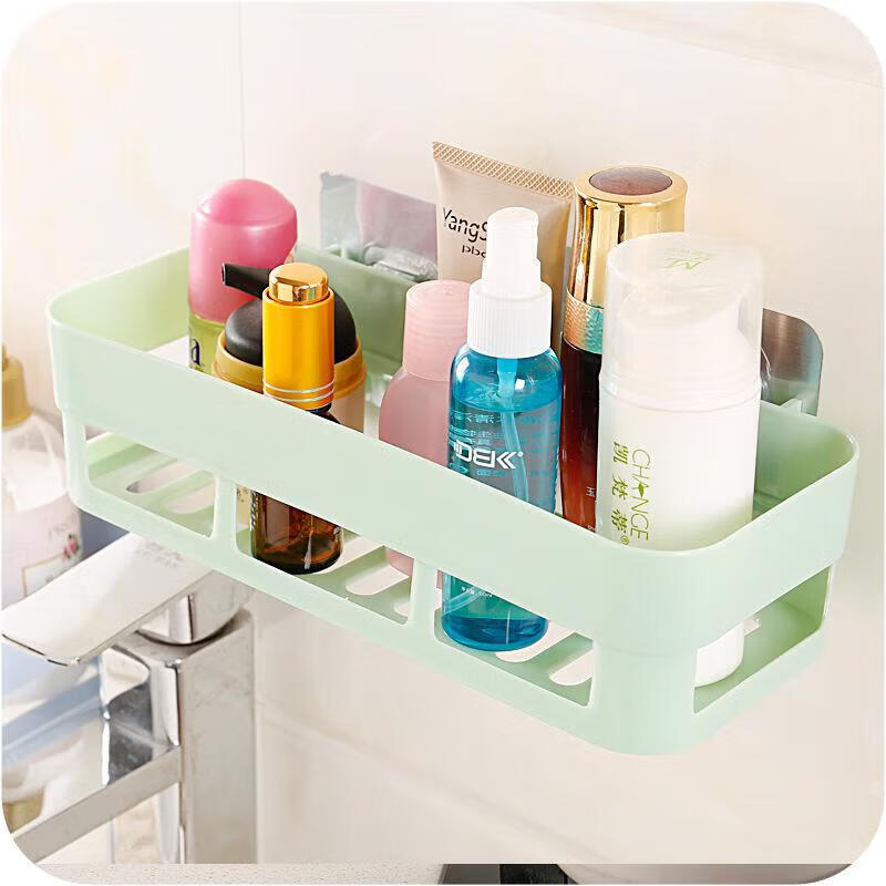 北欧素色痕粘贴长方形置物架 洗漱用品储物架浴室洗手间架子 方形白色