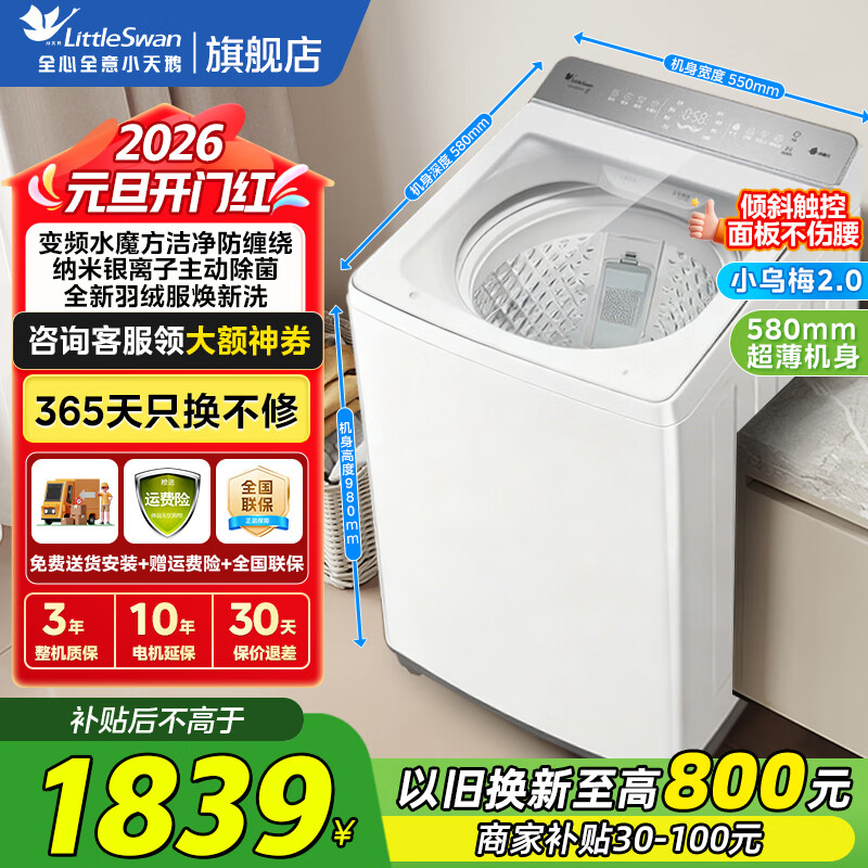 小天鹅（LittleSwan）波轮洗衣机全自动 小乌梅轻奢版【TB10VE20DW】水魔方防缠绕 10公斤 家电补贴20% 以旧换新 【轻奢版】白色高颜值+全域洁净VE20DW